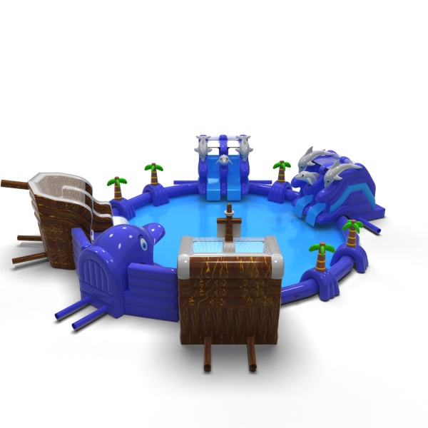 Inflatable water park in the pirate theme