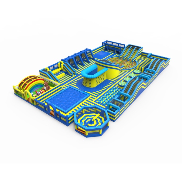 Inflatable park in a blue-yellow theme