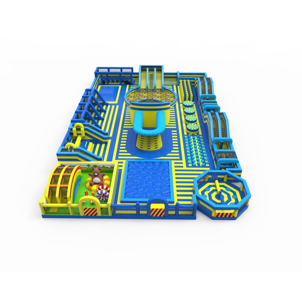 Inflatable park in a blue-yellow theme