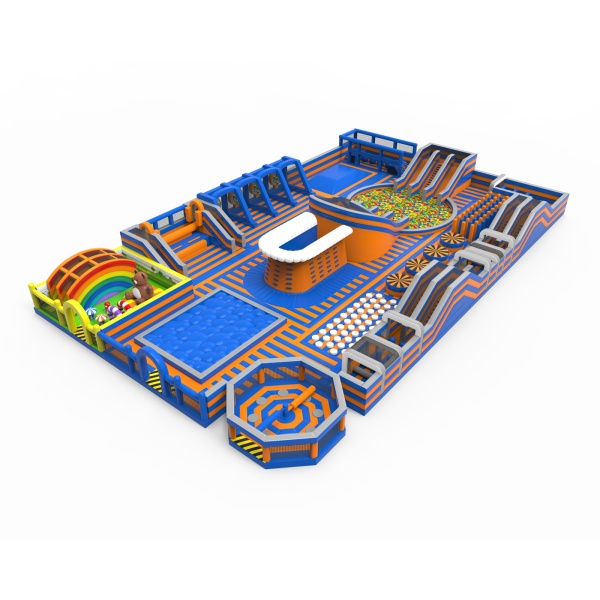 Inflatable park in a blue-orange theme