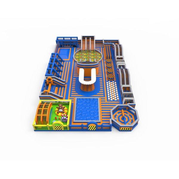 Inflatable park in a blue-orange theme