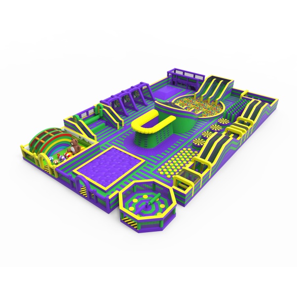 Inflatable park in a purple-green theme