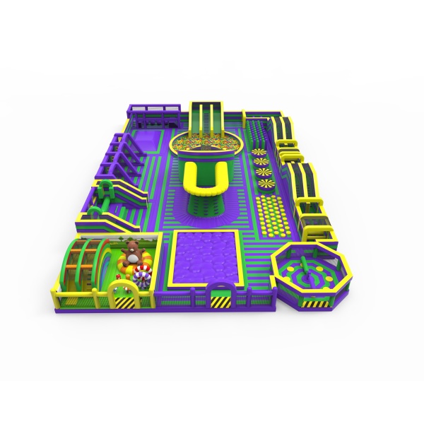 Inflatable park in a purple-green theme