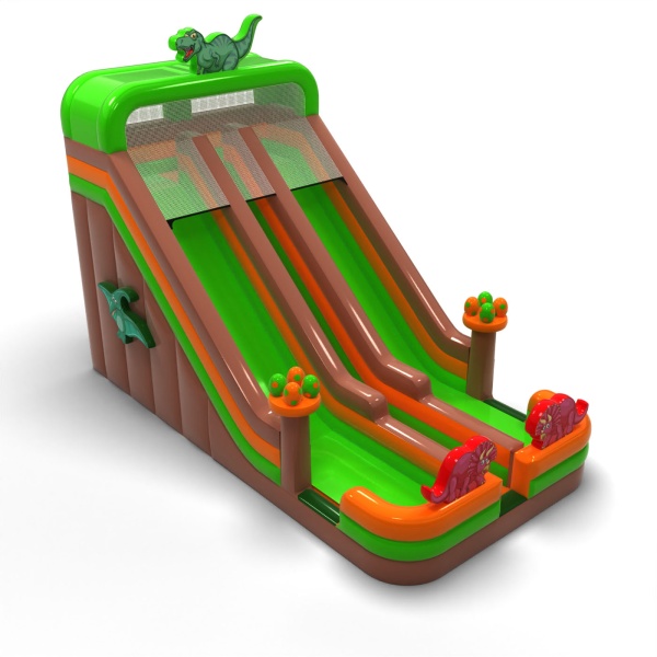 Double larger inflatable slide in a dinosaur theme