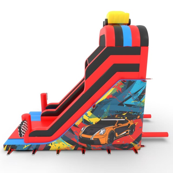 Inflatable slide with print in the car theme