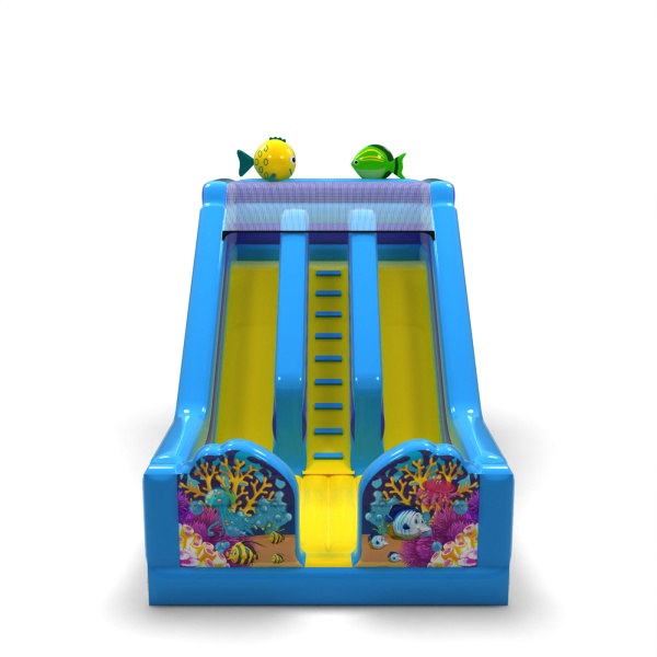 Double inflatable slide with print in a sea theme