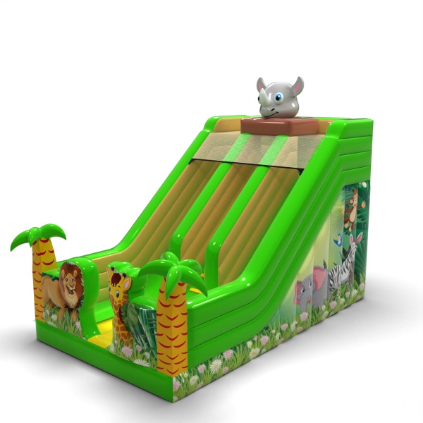 Double inflatable slide with print in a safari theme