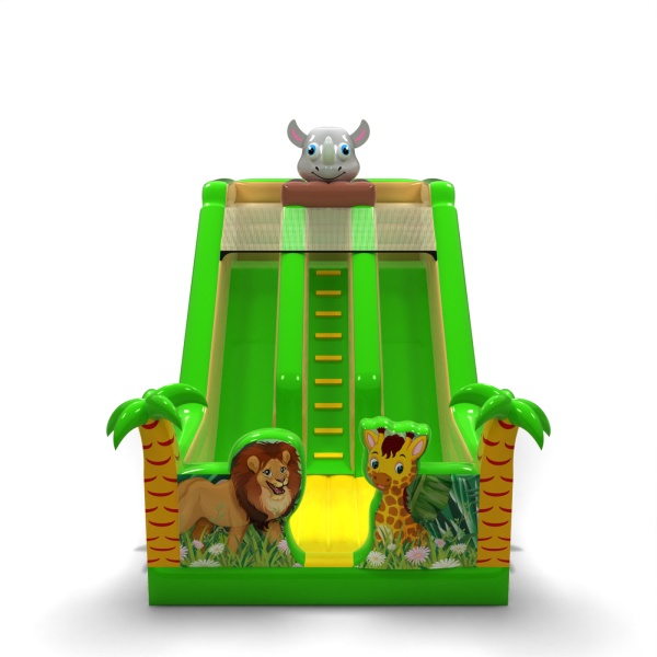 Double inflatable slide with print in a safari theme