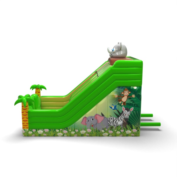 Double inflatable slide with print in a safari theme