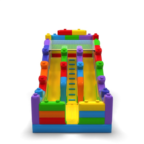 Double inflatable slide in the theme of colourful blocks