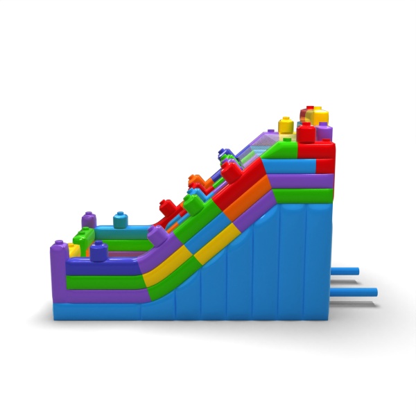 Double inflatable slide in the theme of colourful blocks