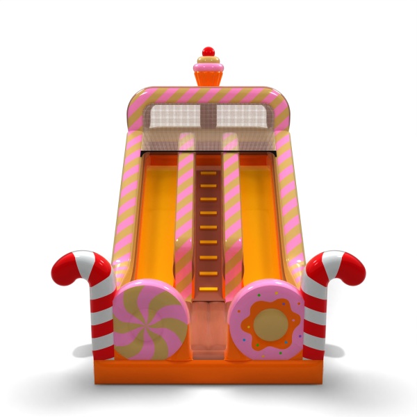 Double inflatable slide with print in the candy theme