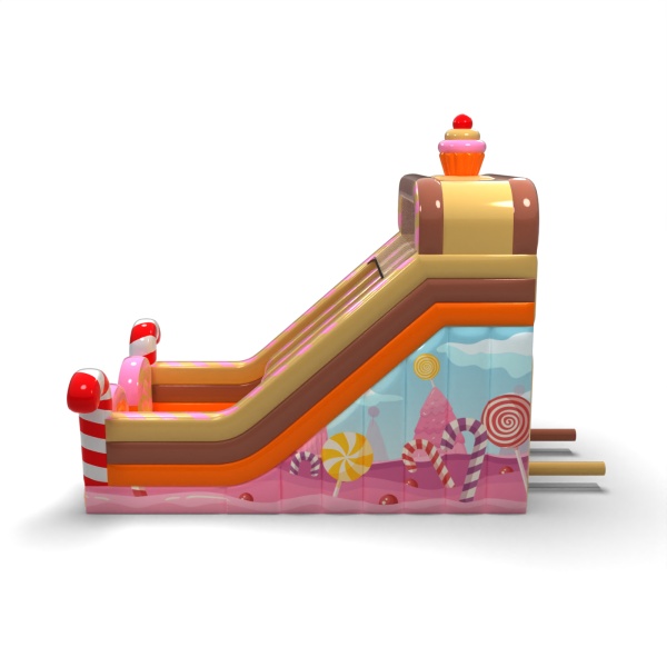 Double inflatable slide with print in the candy theme