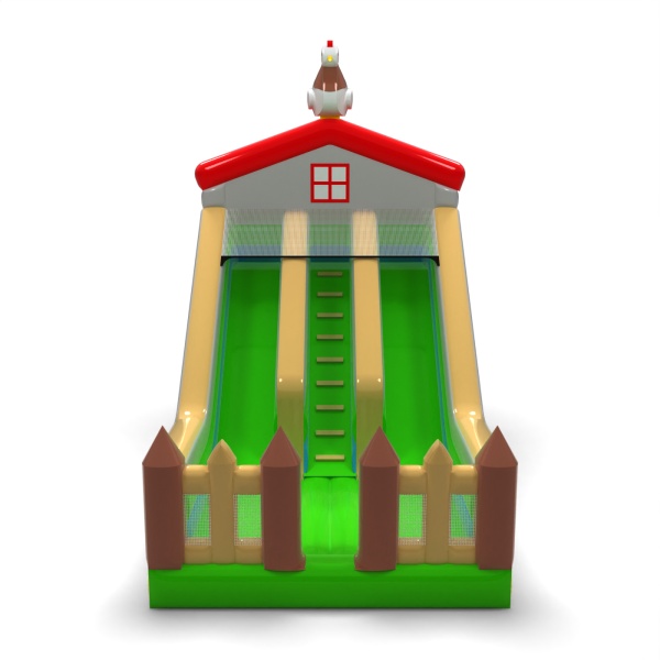 Double inflatable slide with print in the farm theme