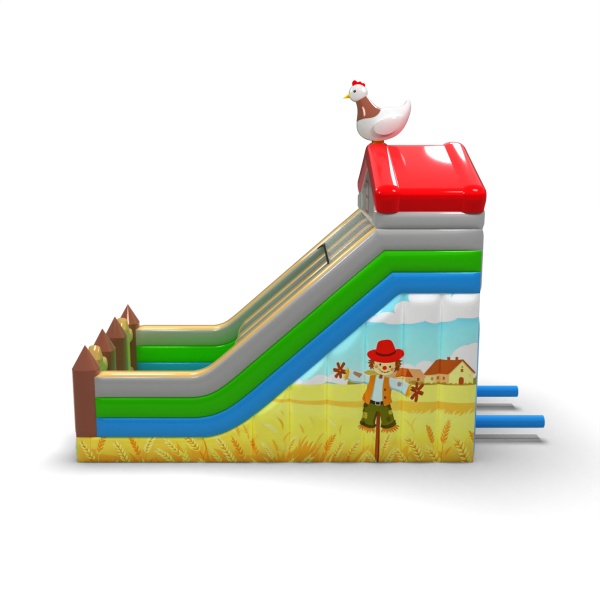 Double inflatable slide with print in the farm theme