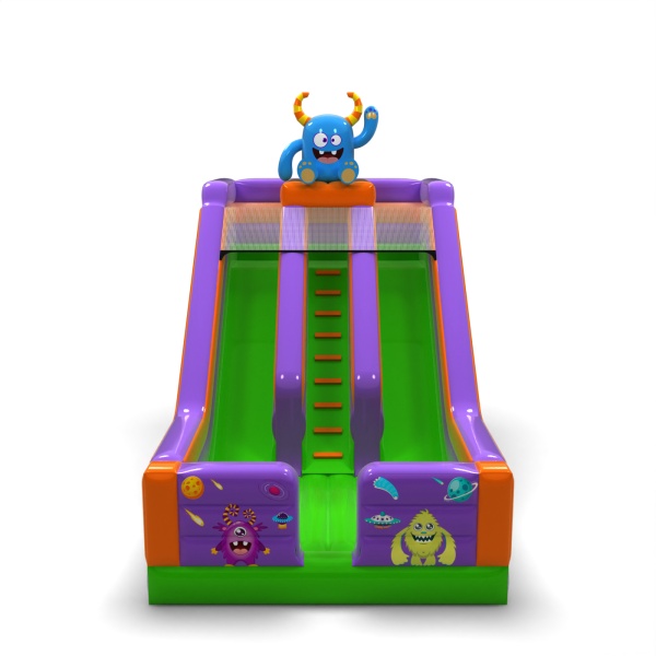 Double inflatable slide with print in the monster theme