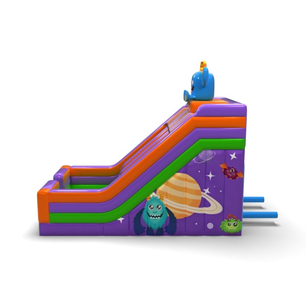 Double inflatable slide with print in the monster theme