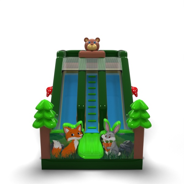 Double inflatable slide with print in the forest theme
