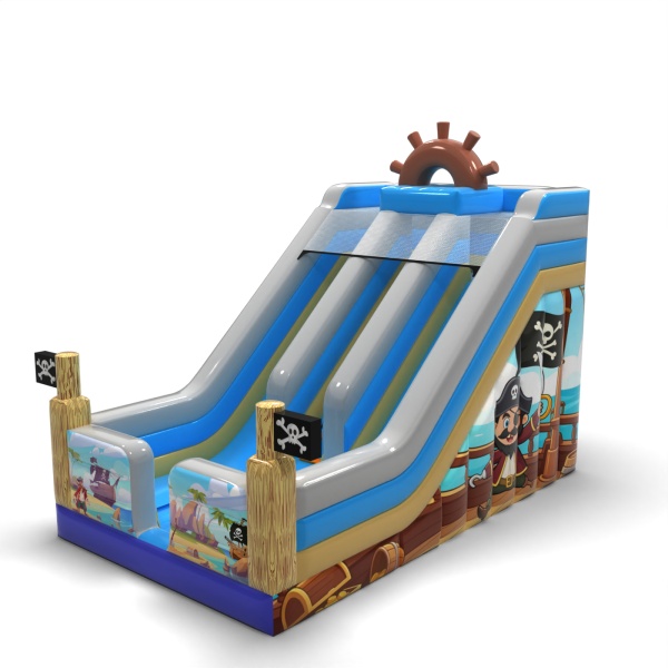 Double inflatable slide with print in the pirate theme