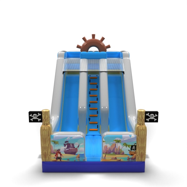 Double inflatable slide with print in the pirate theme