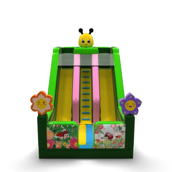 Double inflatable slide with print in the spring theme