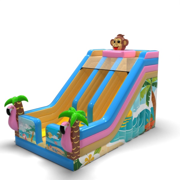Double inflatable slide with print in the Hawaiian theme