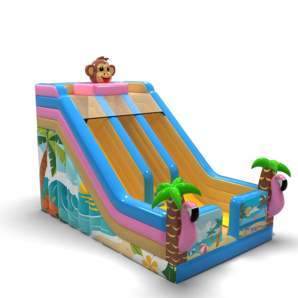 Double inflatable slide with print in the Hawaiian theme