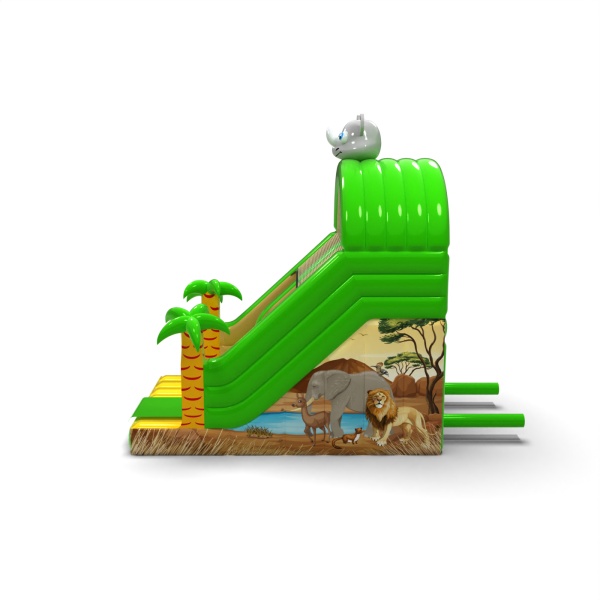 Inflatable slide with print in a safari theme