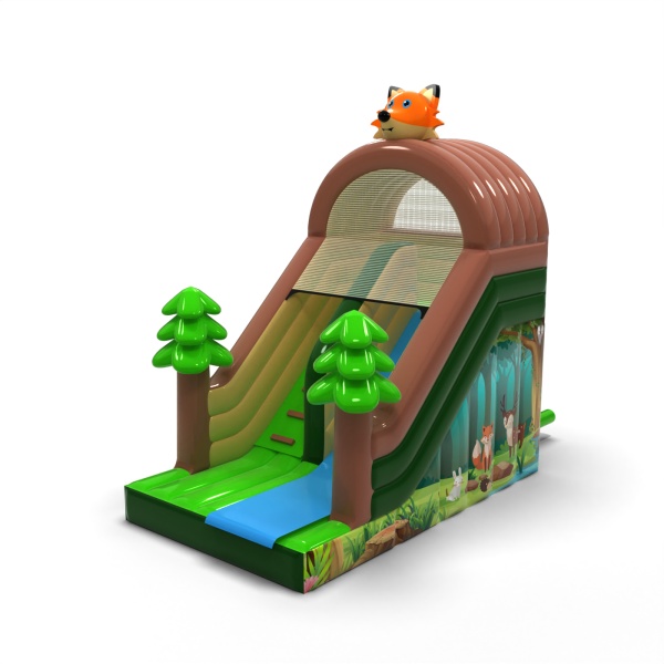 Inflatable slide with print in the forest theme