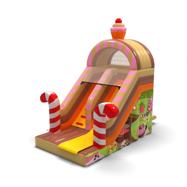 Inflatable slide with print in the candy theme