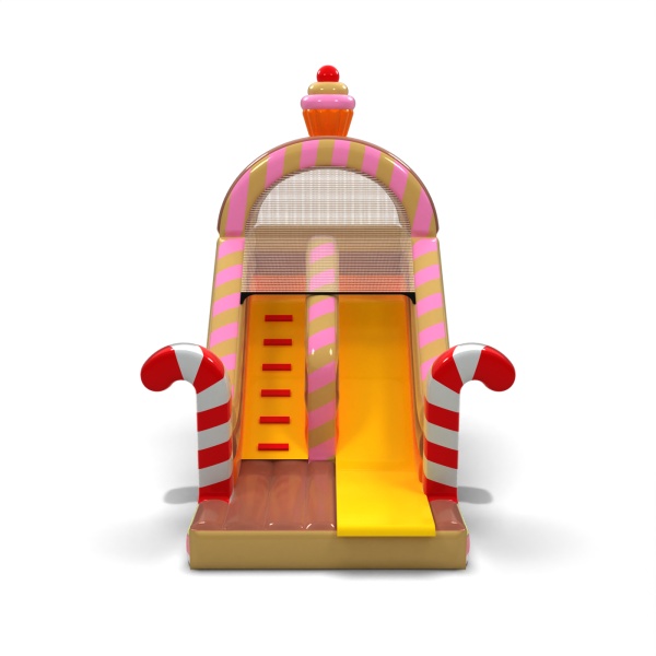 Inflatable slide with print in the candy theme