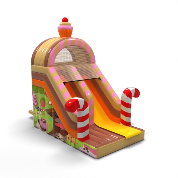 Inflatable slide with print in the candy theme