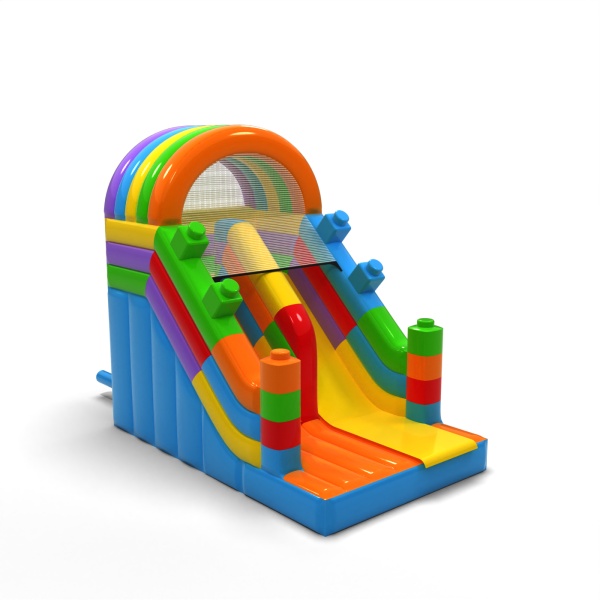 Inflatable slide in the theme of colourful blocks