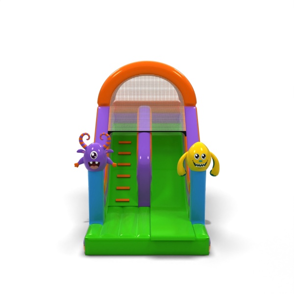 Inflatable slide with print in the monster theme