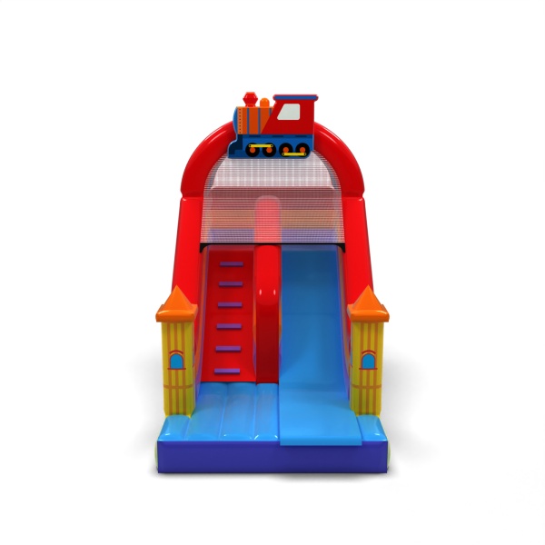 Inflatable slide in the theme trains