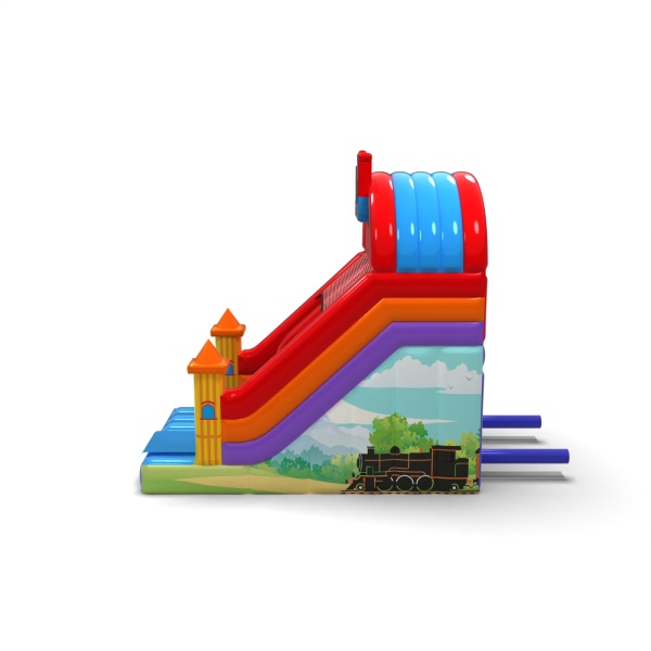 Inflatable slide in the theme trains