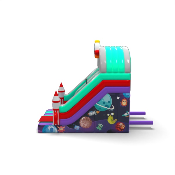 Inflatable slide with print in the space theme