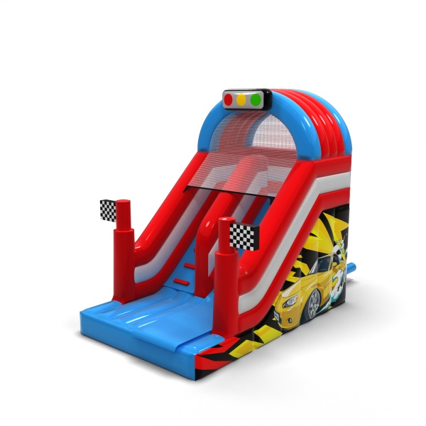 Inflatable slide with print in the car theme