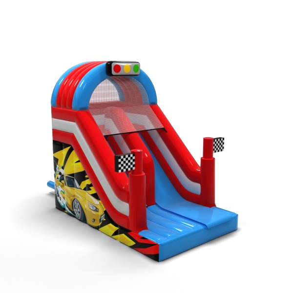 Inflatable slide with print in the car theme