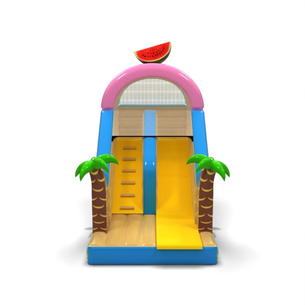 Inflatable slide with print in the Hawaiian theme