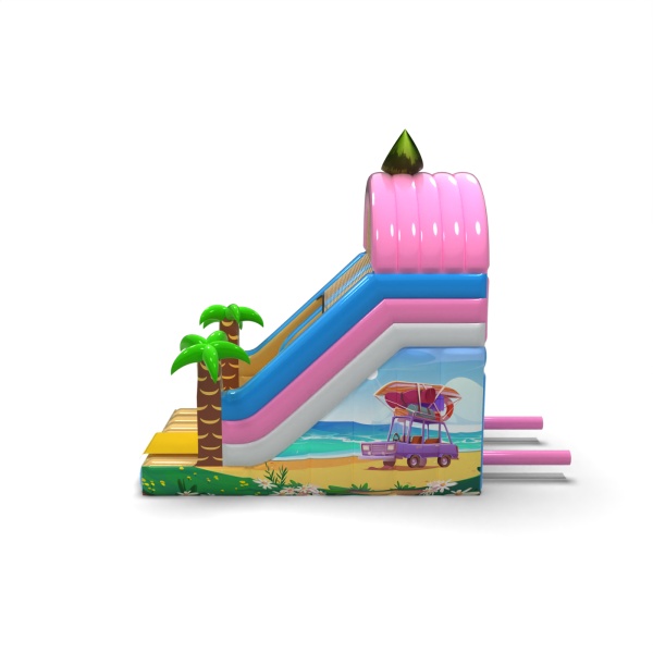 Inflatable slide with print in the Hawaiian theme