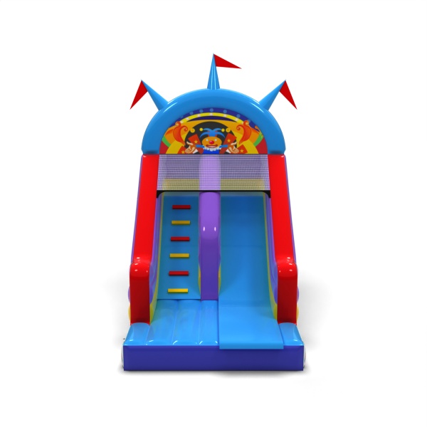 Inflatable slide with print in the fairground theme