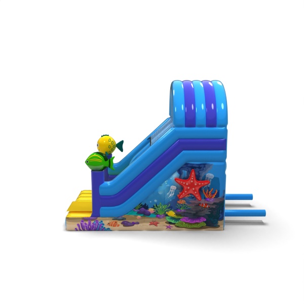 Inflatable slide with print in the marine theme