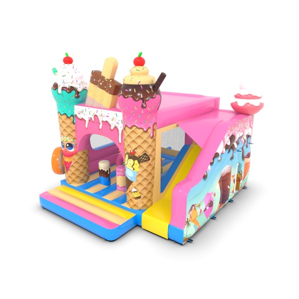Inflatable with combo slide in the candy theme