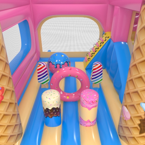 Inflatable with combo slide in the candy theme
