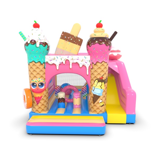 Inflatable with combo slide in the candy theme