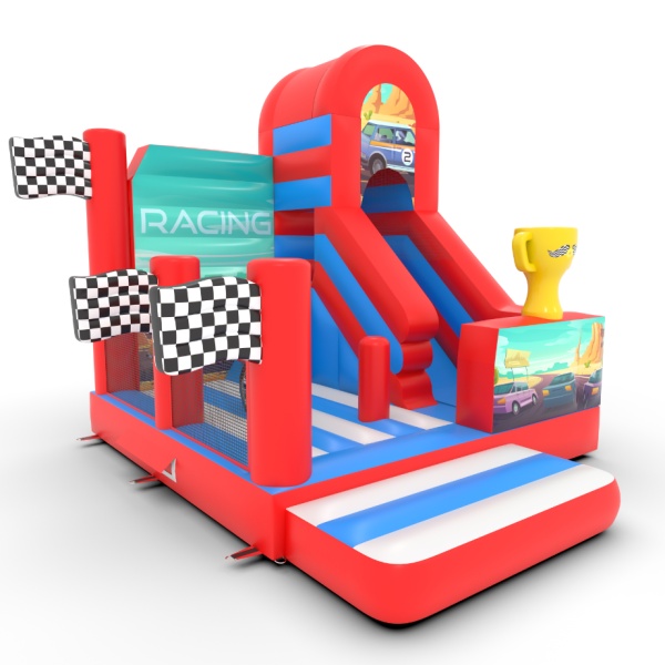 Inflatable with combo slide in the car theme