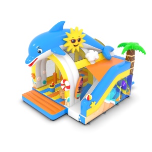 Inflatable with combo slide in the Hawaiian theme