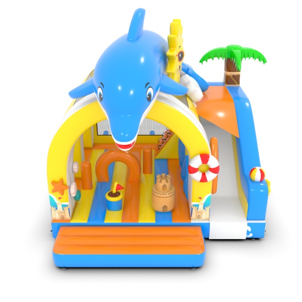 Inflatable with combo slide in the Hawaiian theme
