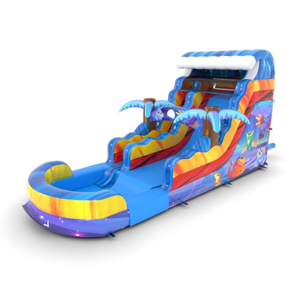 Inflatable water slide in the magical animals theme